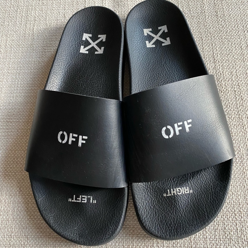 Men’s Off-White Slides; Black Size 44 (US 10.5)